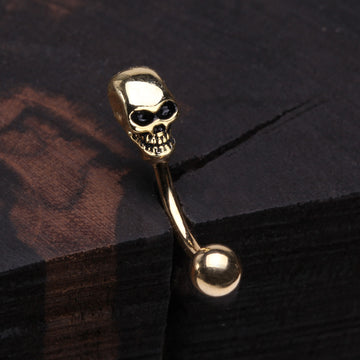 Detail View 1 of Golden Apocalyptic Skull Head Curved Barbell